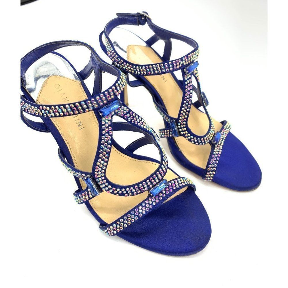 Gianni Bini Womens High Heel sandals Size 8.5 2090 Blue Satin Beaded Sparkle